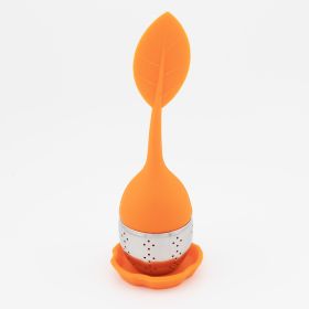 1pc Tea Infuser Silicone Handle Stainless Steel Strainer Drip Tray Included - Loose Tea Steeper - Best Tea Infuser For Loose Leaf Or Herbal Tea (Color: 1 PackOrange)